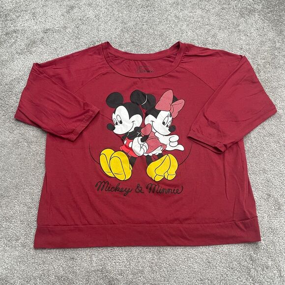 Disney Mickey Minnie Mouse Graphic T-Shirt Womens XXL Red Round Neck Casual Tee - Picture 1 of 9